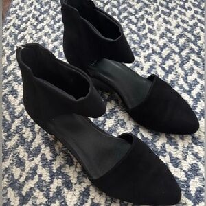 Eileen Fisher D’Orsay Suede Ankle Strap Block Pumps
